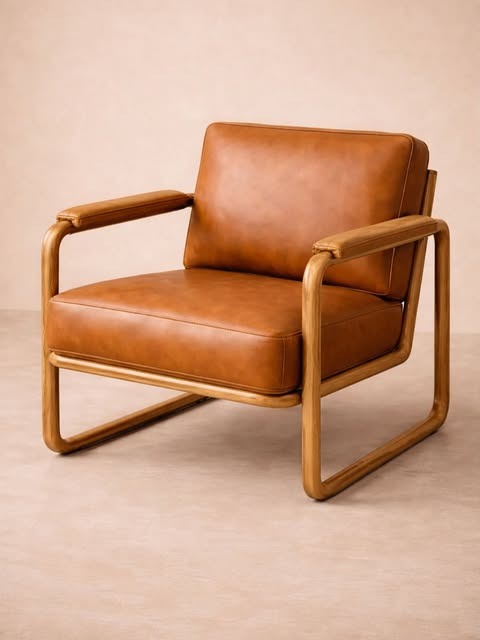 Sillón de cuero con estructura de madera